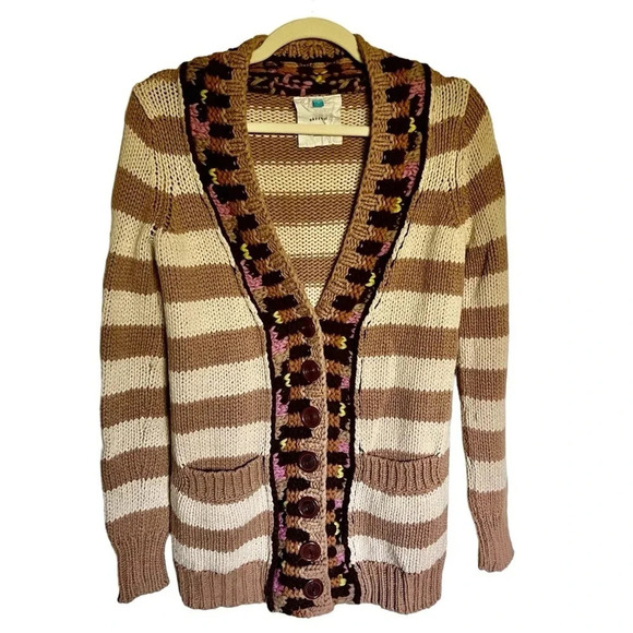 Anthropologie Sparrow Beige Striped Cardigan Size Small - Picture 1 of 10